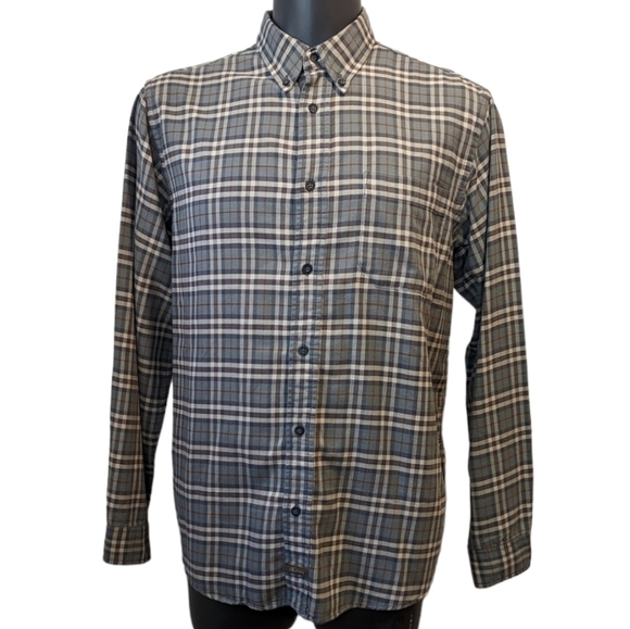 CALVIN Klein Khakis grey plaid flannel shirt large - Picture 2 of 6